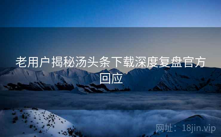 老用户揭秘汤头条下载深度复盘官方回应